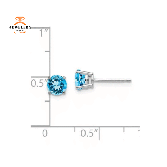 14KT GOLD 1.20 CARAT ROUND SWISS BLUE TOPAZ EARRINGS - Image 4
