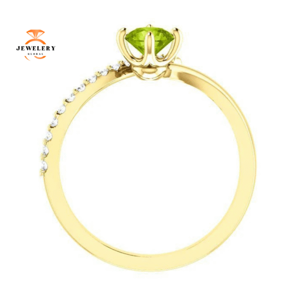 14KT GOLD 0.55 CT PERIDOT & 0.10 CTW DIAMOND ACCENT BYPASS RING - Image 6