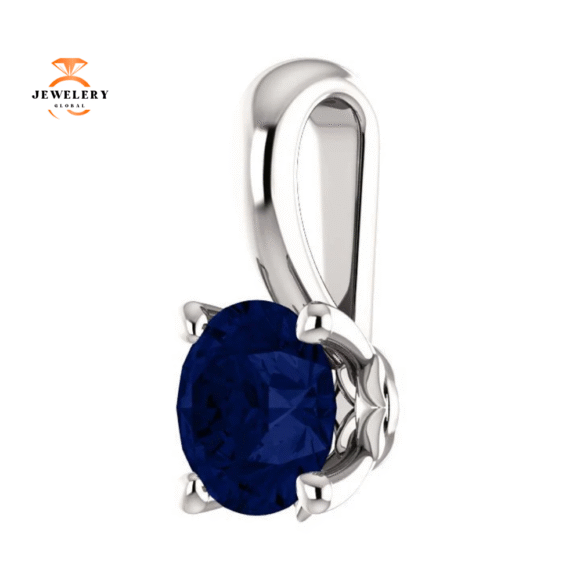 14KT GOLD 0.70 CT ROUND BLUE SAPPHIRE SOLITAIRE PENDANT - Image 2