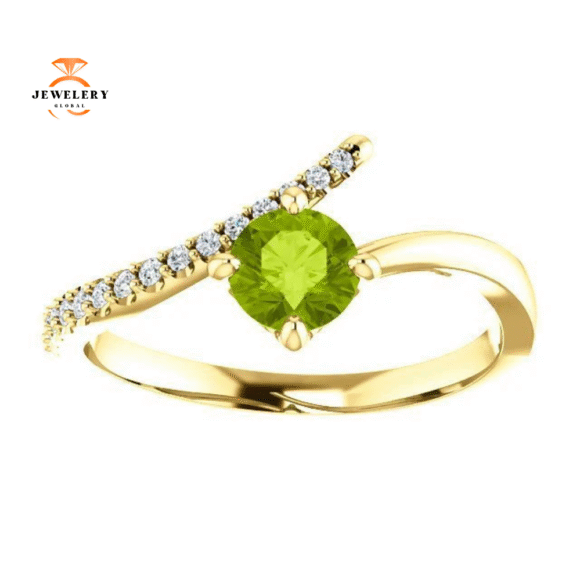 14KT GOLD 0.55 CT PERIDOT & 0.10 CTW DIAMOND ACCENT BYPASS RING - Image 7