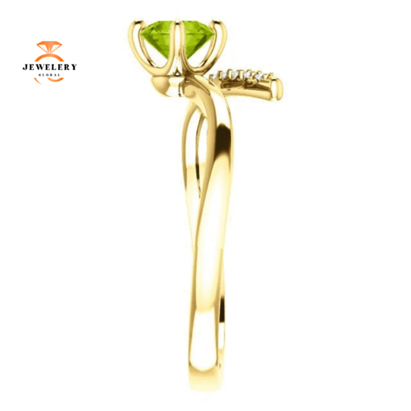 14KT GOLD 0.55 CT PERIDOT & 0.10 CTW DIAMOND ACCENT BYPASS RING - Image 8