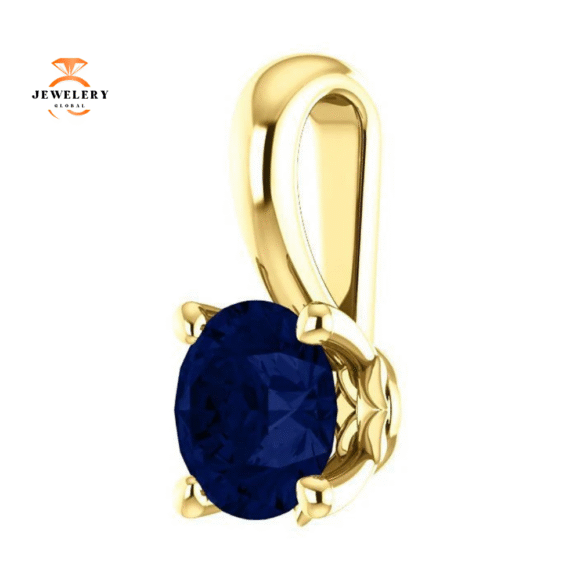 14KT GOLD 0.70 CT ROUND BLUE SAPPHIRE SOLITAIRE PENDANT - Image 5