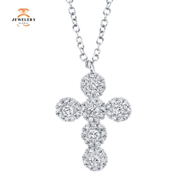 14KT GOLD 0.25 CTW DIAMOND CLUSTER CROSS NECKLACE