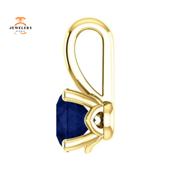 14KT GOLD 0.70 CT ROUND BLUE SAPPHIRE SOLITAIRE PENDANT - Image 6