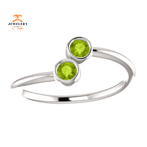 14KT GOLD 1/4 CTW ROUND PERIDOT 2 STONE RING - Image 2