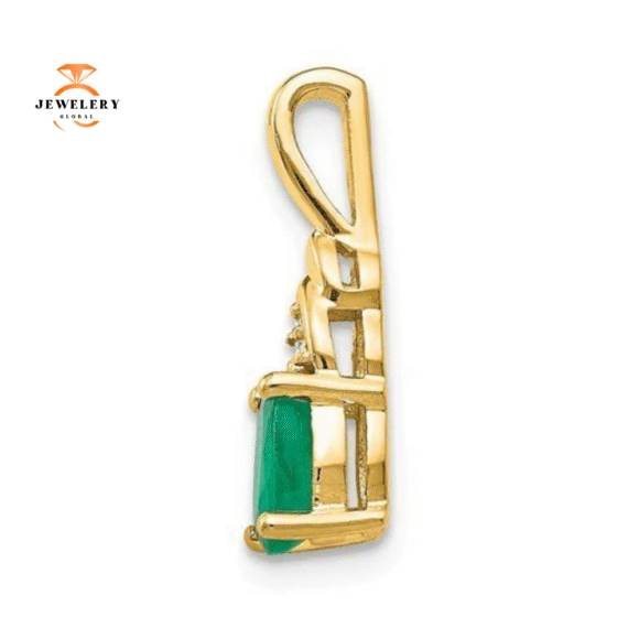 14KT Gold Oval Emerald and Diamond Pendant - Image 5
