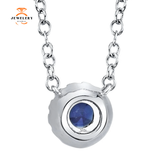 14KT GOLD 0.14 CT SAPPHIRE & .04 CTW DIAMOND HALO NECKLACE - Image 7