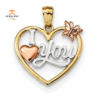 14KT THREE TONE "I LOVE YOU" HEART WITH BUTTERFLY PENDANT
