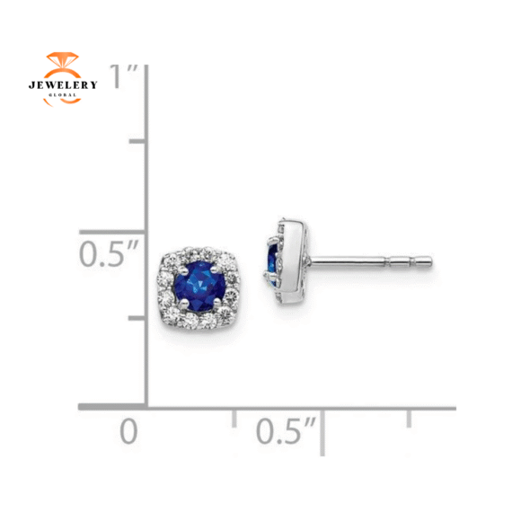 14KT WHITE GOLD 0.40 CTW SAPPHIRE & 0.20 CTW DIAMOND CUSHION HALO EARRINGS - Image 2