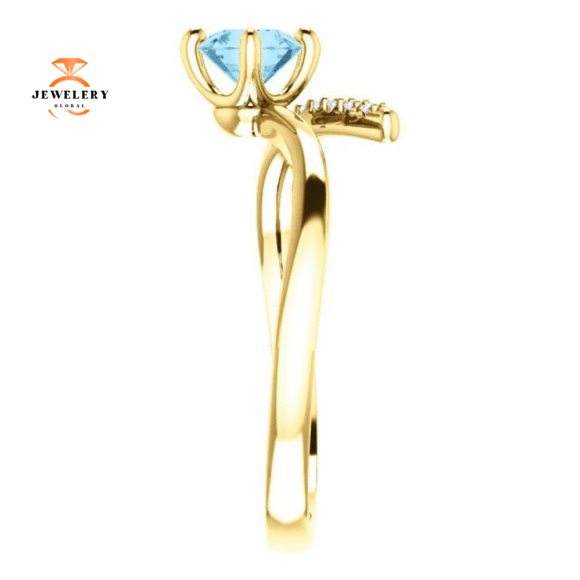 14KT GOLD 0.40 CT AQUAMARINE & 0.10 CTW DIAMOND BYPASS RING - Image 8