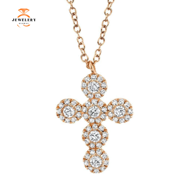 14KT GOLD 0.25 CTW DIAMOND CLUSTER CROSS NECKLACE - Image 3