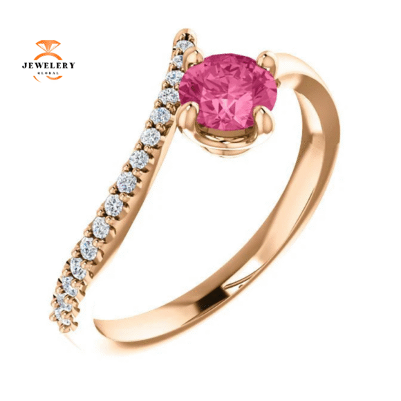 14KT GOLD 0.55 CT PINK TOURMALINE & 1/10 CTW DIAMOND BYPASS RING