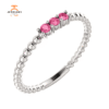14KT GOLD 0.12 CTW PINK TOURMALINE 3 STONE BEADED RING