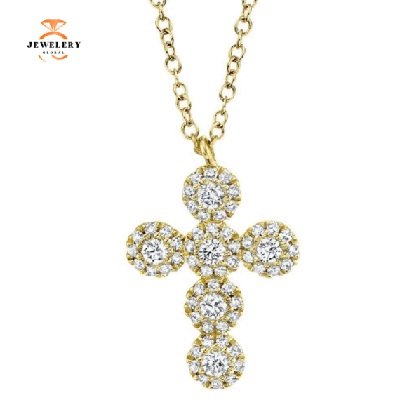 14KT GOLD 0.25 CTW DIAMOND CLUSTER CROSS NECKLACE - Image 2