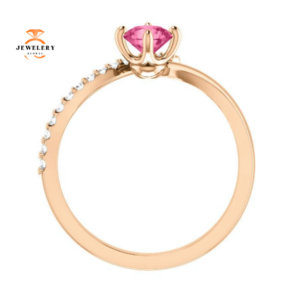 14KT GOLD 0.55 CT PINK TOURMALINE & 1/10 CTW DIAMOND BYPASS RING - Image 2