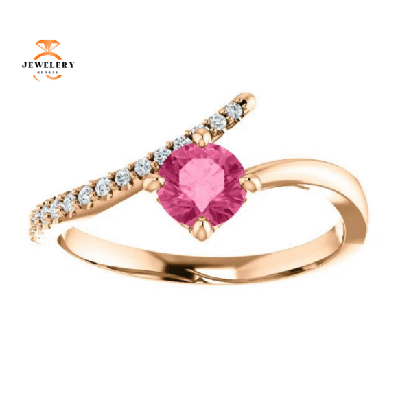 14KT GOLD 0.55 CT PINK TOURMALINE & 1/10 CTW DIAMOND BYPASS RING - Image 3