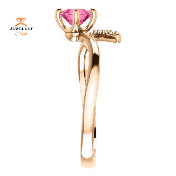 14KT GOLD 0.55 CT PINK TOURMALINE & 1/10 CTW DIAMOND BYPASS RING - Image 4