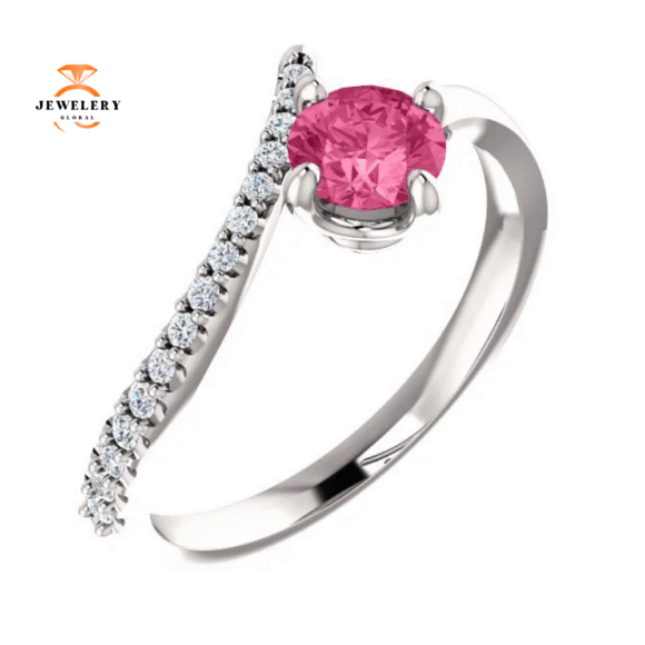 14KT GOLD 0.55 CT PINK TOURMALINE & 1/10 CTW DIAMOND BYPASS RING - Image 9