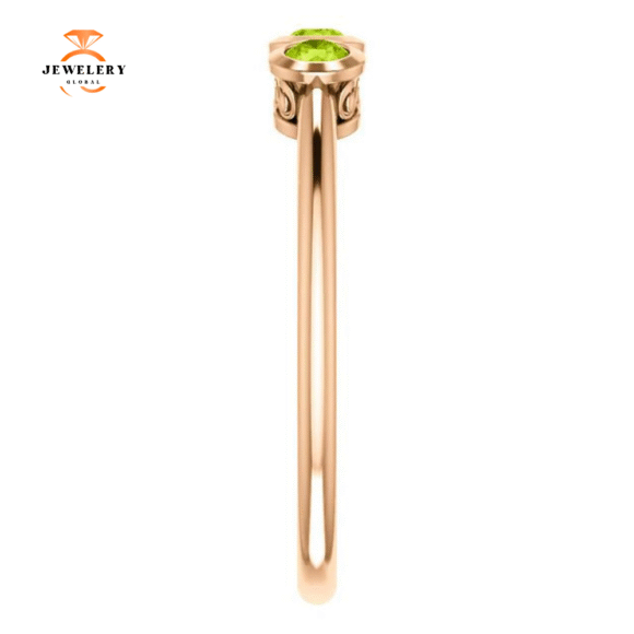14KT GOLD 0.27 CTW ROUND PERIDOT BEZEL-SET 3 STONE RING - Image 4
