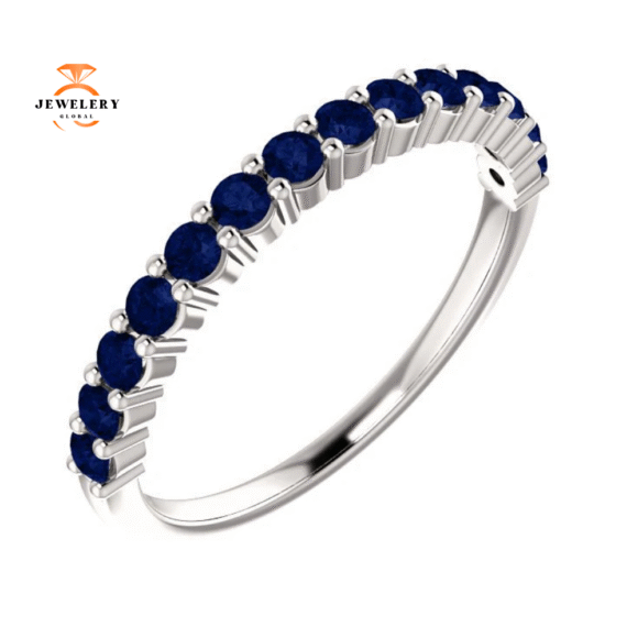 14KT GOLD 0.70 CTW ROUND BLUE SAPPHIRE SHARED PRONG BAND