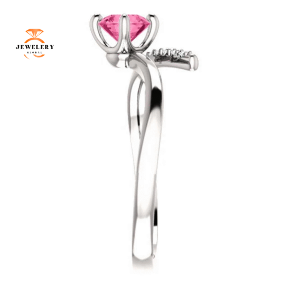 14KT GOLD 0.55 CT PINK TOURMALINE & 1/10 CTW DIAMOND BYPASS RING - Image 12