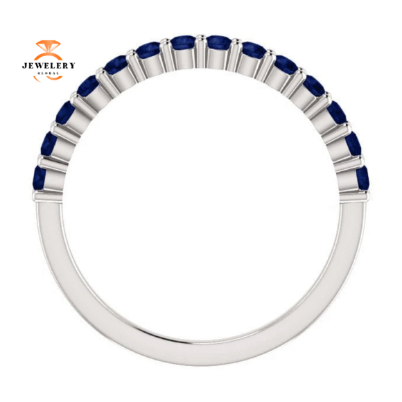 14KT GOLD 0.70 CTW ROUND BLUE SAPPHIRE SHARED PRONG BAND - Image 2