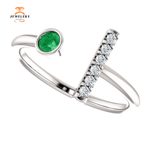 14KT GOLD .11 CT EMERALD & .05 CTW DIAMOND BEZEL BAR RING - Image 7
