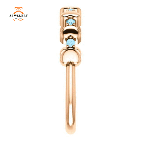 14KT GOLD 0.12 CTW ROUND AQUAMARINE STACKABLE RING - Image 8