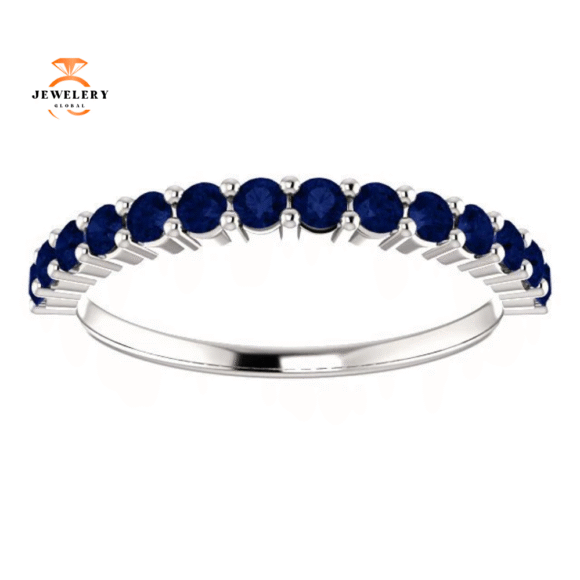 14KT GOLD 0.70 CTW ROUND BLUE SAPPHIRE SHARED PRONG BAND - Image 3