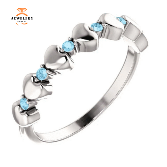 14KT GOLD 0.12 CTW ROUND AQUAMARINE STACKABLE RING