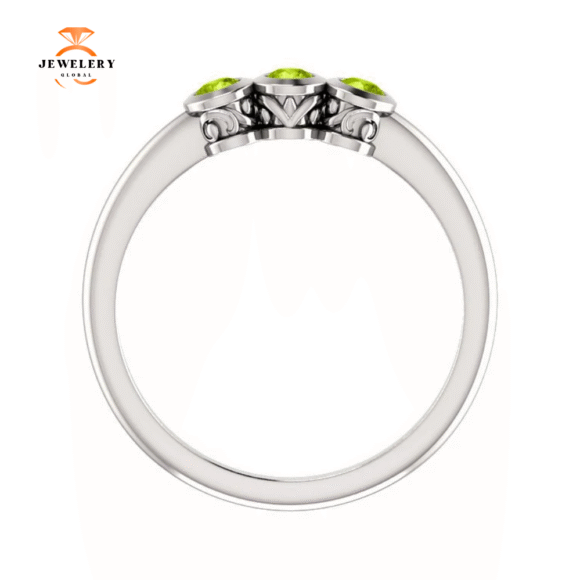 14KT GOLD 0.27 CTW ROUND PERIDOT BEZEL-SET 3 STONE RING - Image 11