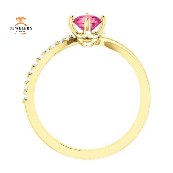 14KT GOLD 0.55 CT PINK TOURMALINE & 1/10 CTW DIAMOND BYPASS RING - Image 6