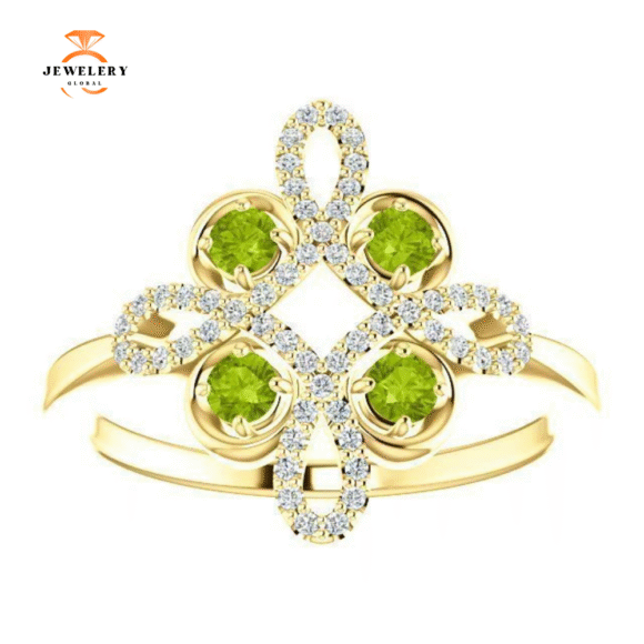 14KT GOLD .36 CTW PERIDOT & .16 CTW DIAMOND ACCENT CLOVER RING - Image 3