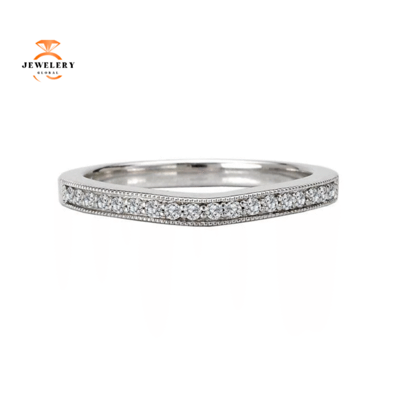 14KT GOLD 1/7 CTW DIAMOND 18 STONE CURVED MILGRAIN BAND - Image 3