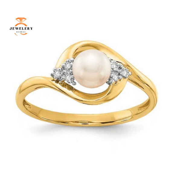 14KT GOLD DIAMOND AND PEARL RING - Image 5