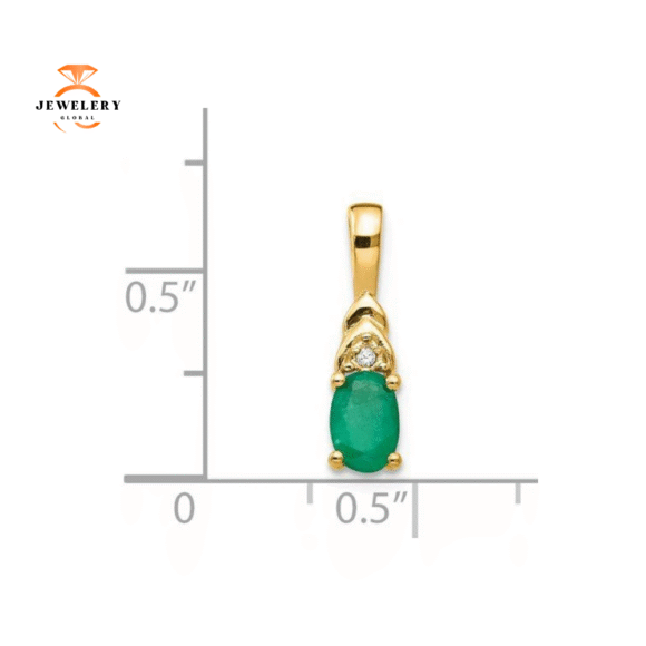 14KT Gold Oval Emerald and Diamond Pendant - Image 6
