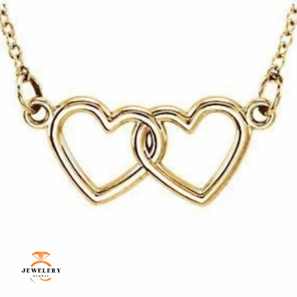 14KT GOLD PETITE DOUBLE HEART CABLE LINK NECKLACE - 16-18" ADJUSTABLE - Image 5