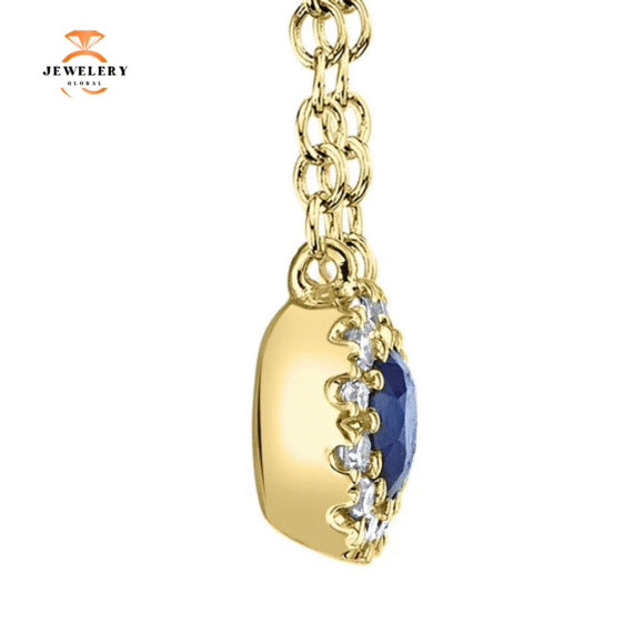 14KT GOLD 0.14 CT SAPPHIRE & .04 CTW DIAMOND HALO NECKLACE - Image 5