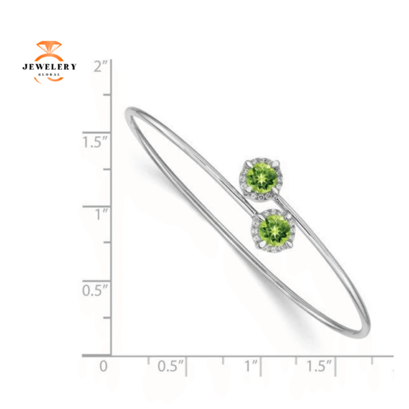 14KT White Gold .90 CTW Peridot & .12 CTW Diamond Flex Bangle Bracelet - Image 2