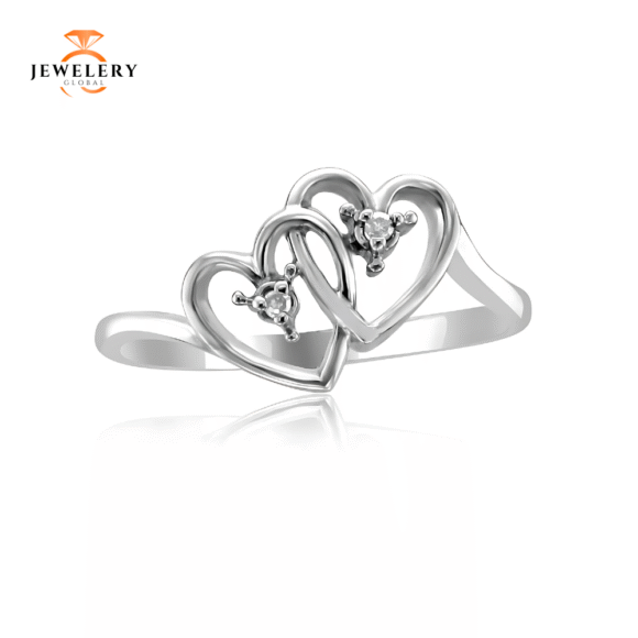 10KT WHITE GOLD DIAMOND DOUBLE HEART PROMISE RING