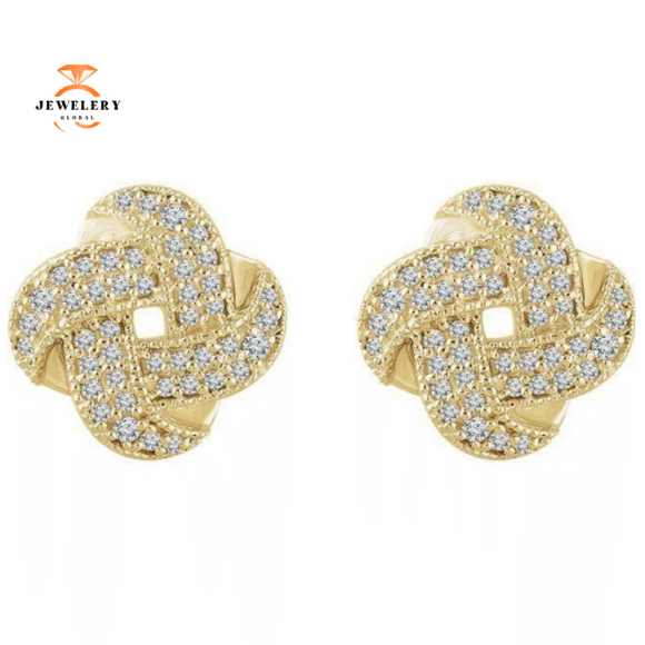 14KT GOLD 1/3 CTW DIAMOND KNOT EARRINGS - Image 2