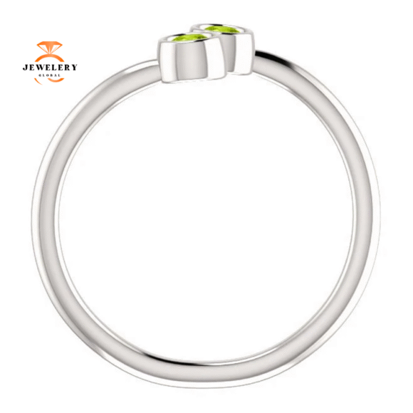 14KT GOLD 1/4 CTW ROUND PERIDOT 2 STONE RING - Image 3