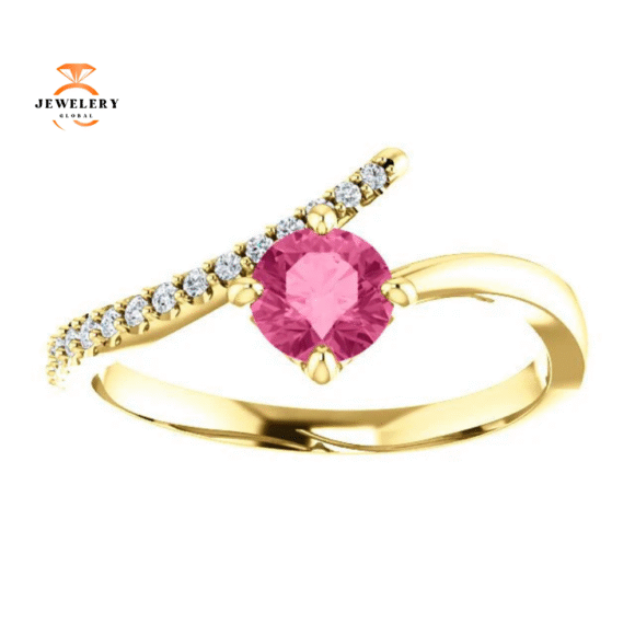 14KT GOLD 0.55 CT PINK TOURMALINE & 1/10 CTW DIAMOND BYPASS RING - Image 7