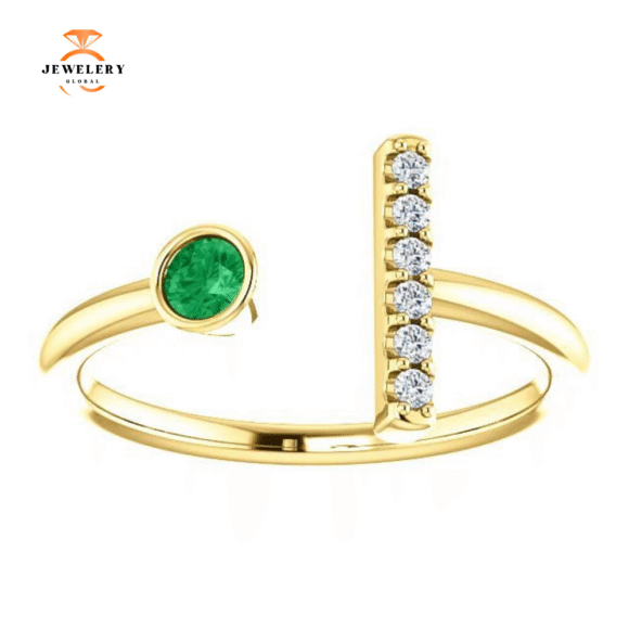 14KT GOLD .11 CT EMERALD & .05 CTW DIAMOND BEZEL BAR RING - Image 10