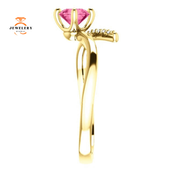 14KT GOLD 0.55 CT PINK TOURMALINE & 1/10 CTW DIAMOND BYPASS RING - Image 8