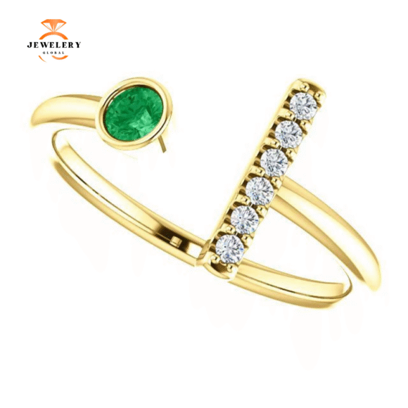 14KT GOLD .11 CT EMERALD & .05 CTW DIAMOND BEZEL BAR RING - Image 11