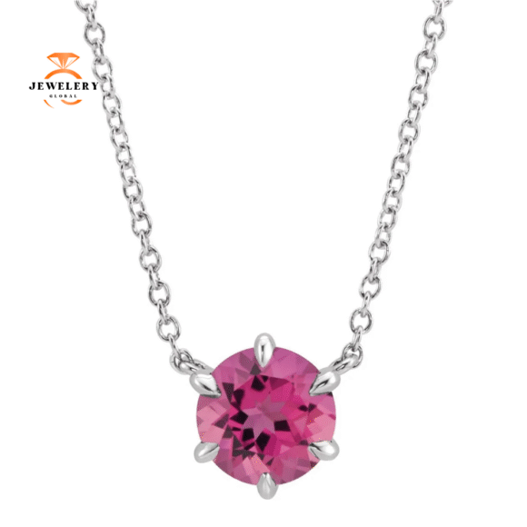 14KT GOLD 0.55 CT PINK TOURMALINE SOLITAIRE NECKLACE
