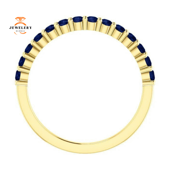 14KT GOLD 0.70 CTW ROUND BLUE SAPPHIRE SHARED PRONG BAND - Image 8