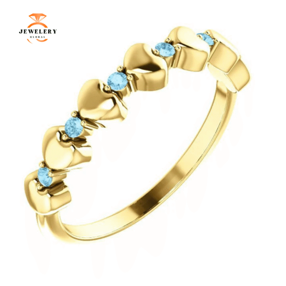 14KT GOLD 0.12 CTW ROUND AQUAMARINE STACKABLE RING - Image 5