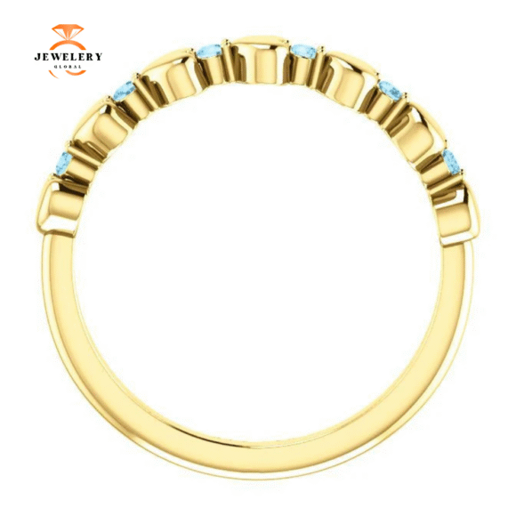 14KT GOLD 0.12 CTW ROUND AQUAMARINE STACKABLE RING - Image 10